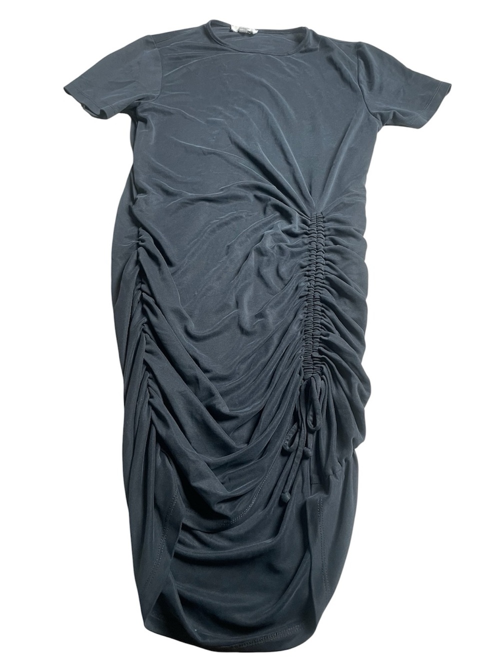 Elan Charcoal Ruched Short-Sleeve Midi Dress